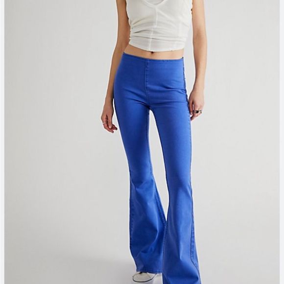 Free People Denim - Free People Penny Pull On Flare Jeans Stretch Midnight Royale Blue Pull On Ela